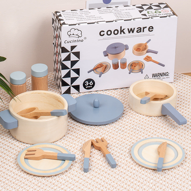 Children's Realistic Kitchen Cookware Set Wooden Pretend Play Toy