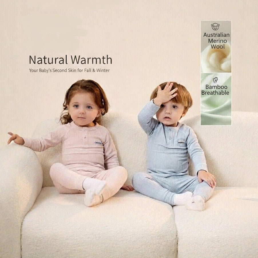 Kinder Warmer, weicher Thermo-Loungewear-Pyjama aus Bambusfaser