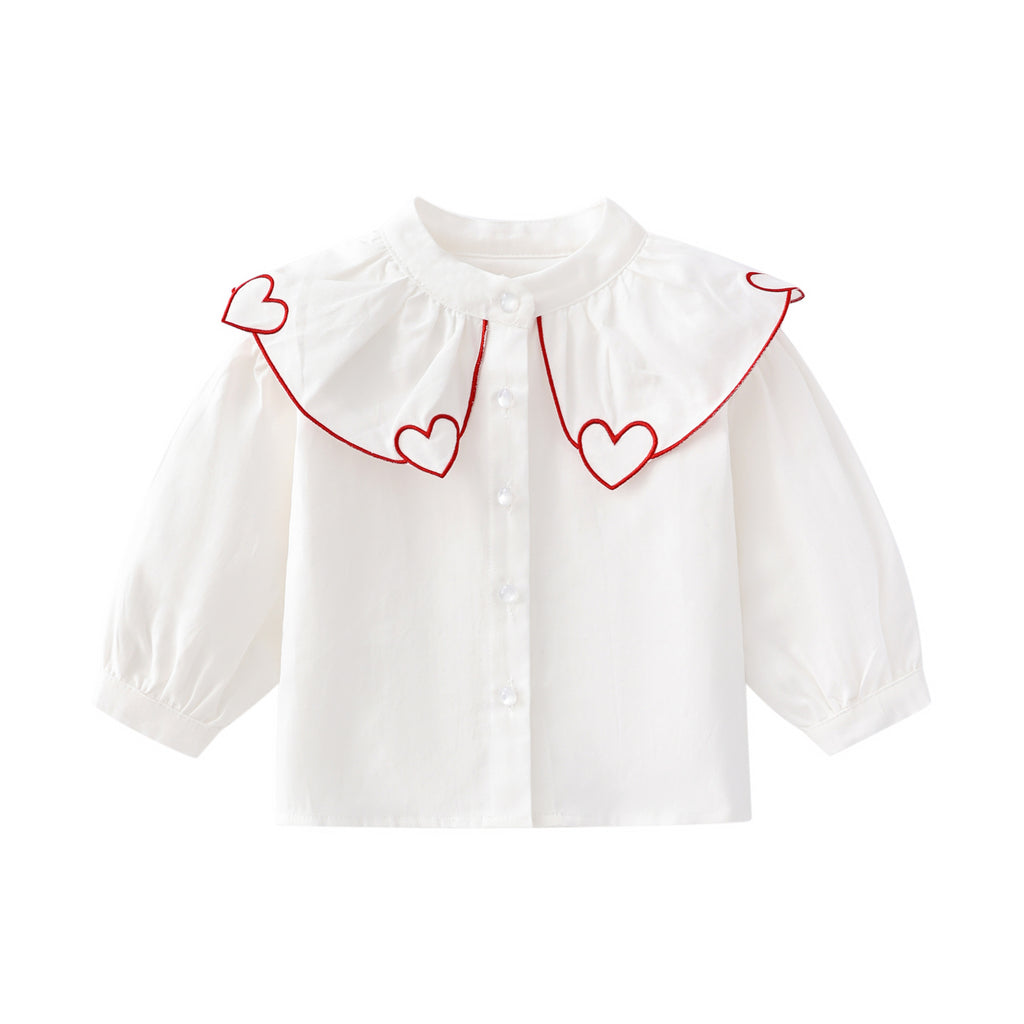 Chemise en coton à manches longues avec col en cœur pour bébé fille