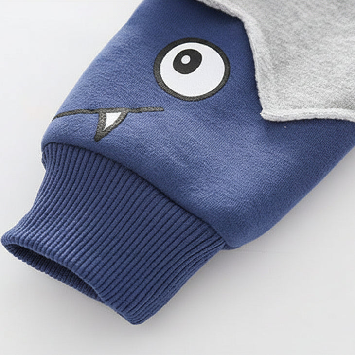 Boys’ Cartoon Monster Print Fleece-Lined Warm Long Sleeve Sweatshirt