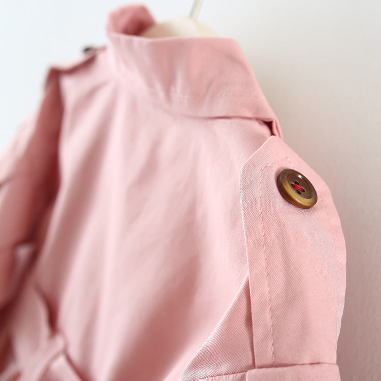 Girls’ French Style Double-Breasted Bow Trench Coat