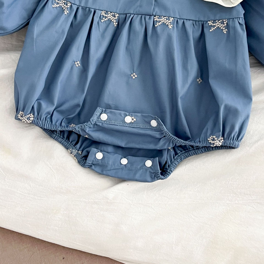 Baby Girl French Style Cotton Lace Bodysuit with Ruffled Collar