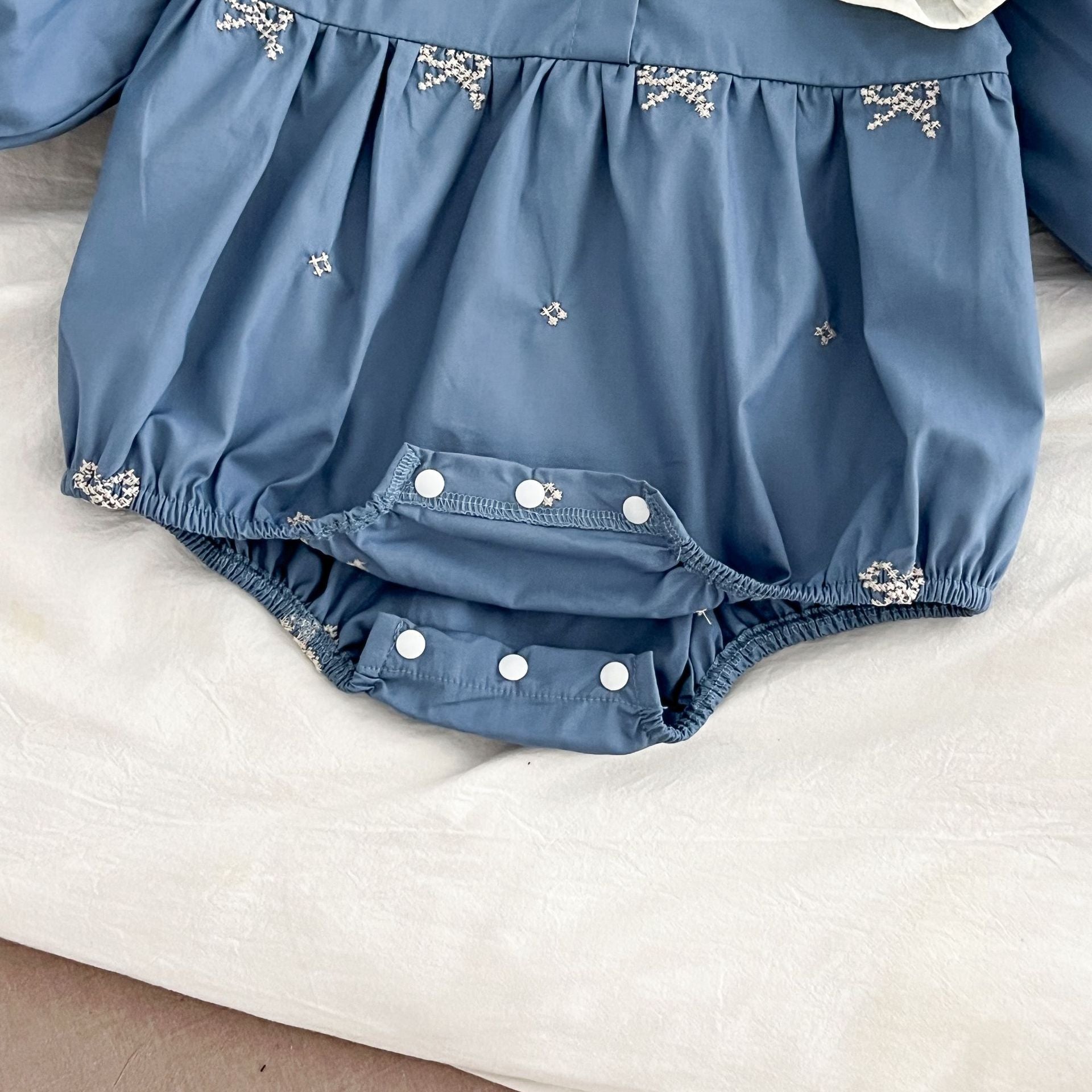 Baby Girl French Style Cotton Lace Bodysuit with Ruffled Collar