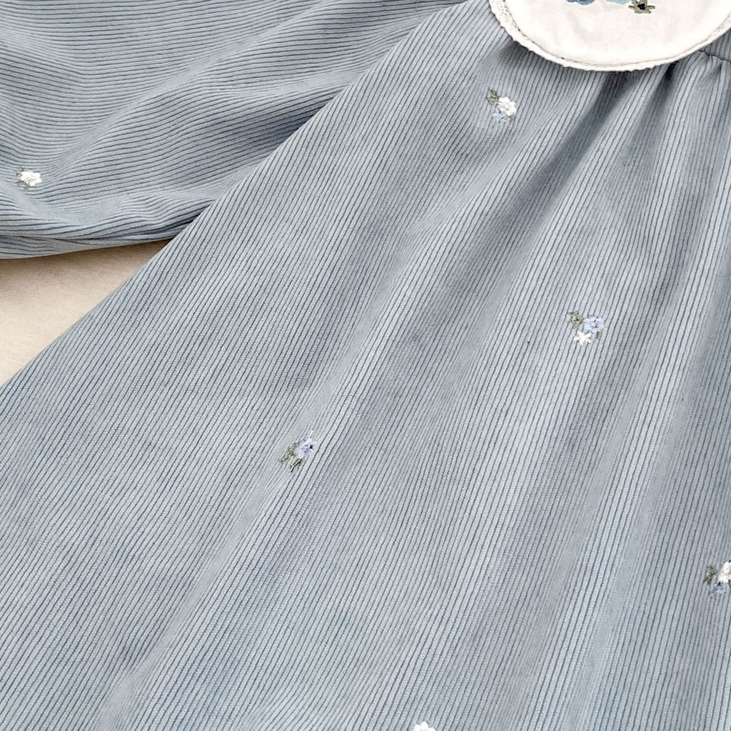 Girls’ Corduroy Long Sleeve Dress with Embroidered Peter Pan Collar