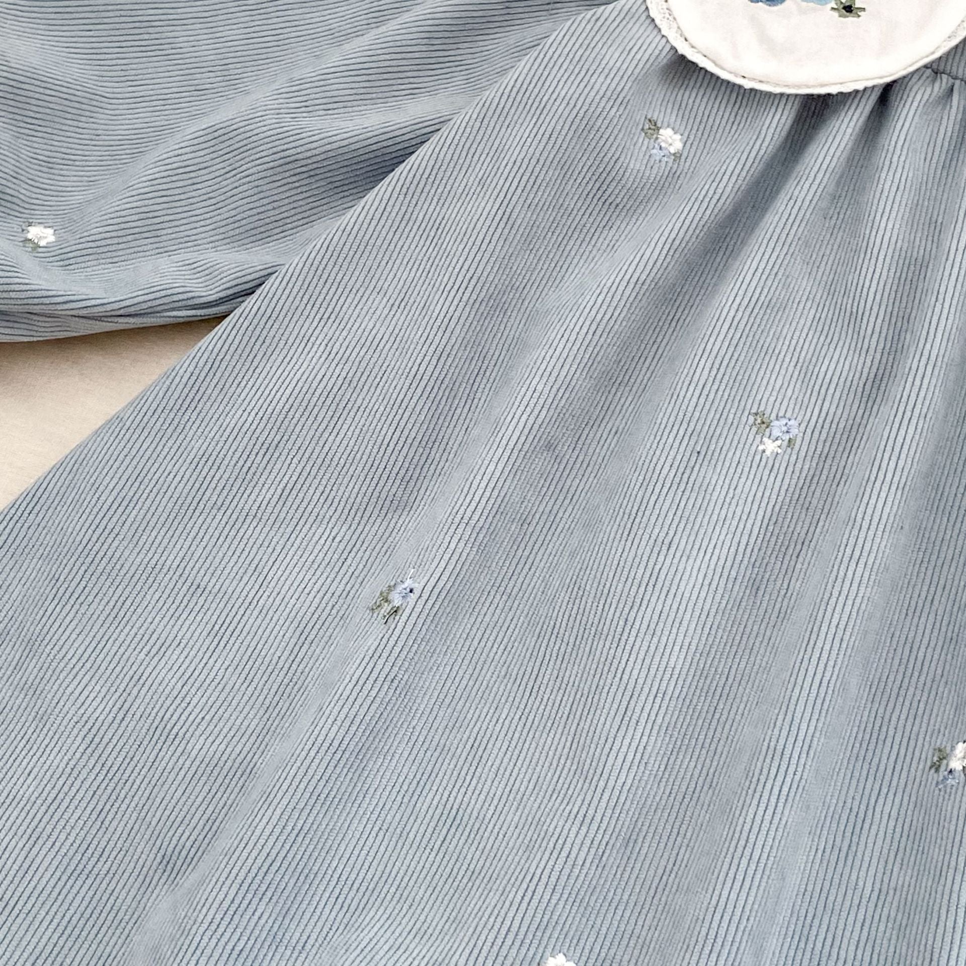 Girls’ Corduroy Long Sleeve Dress with Embroidered Peter Pan Collar