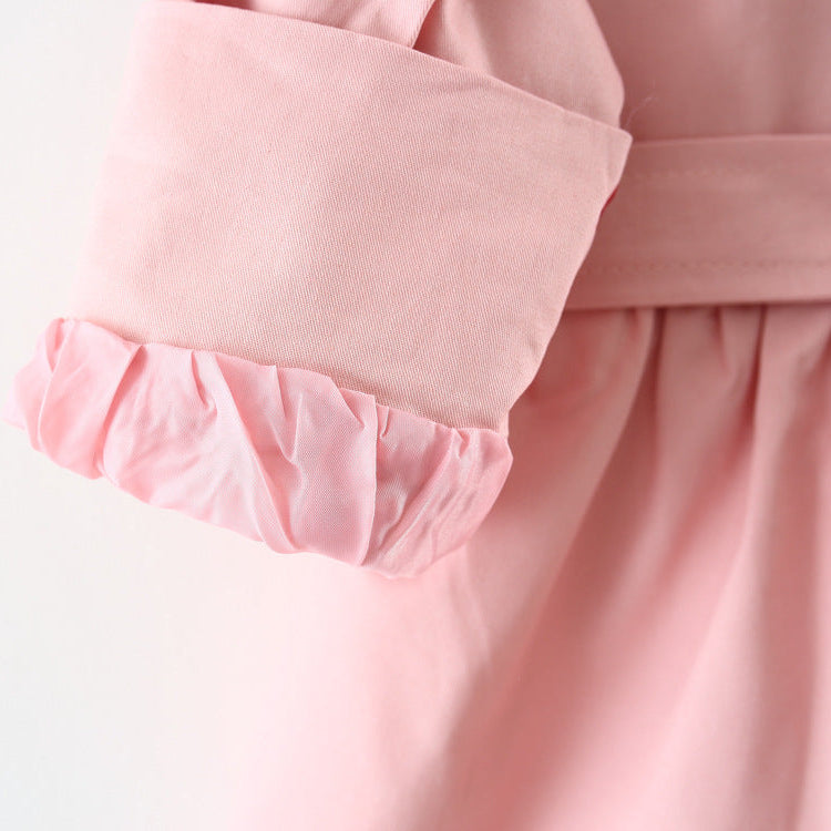 Girls’ French Style Double-Breasted Bow Trench Coat