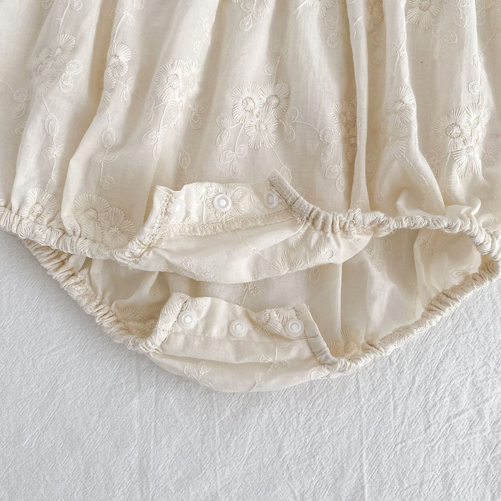 Baby Girl 100% Cotton Lace Long Sleeve Bodysuit with Vintage Ruffle Collar