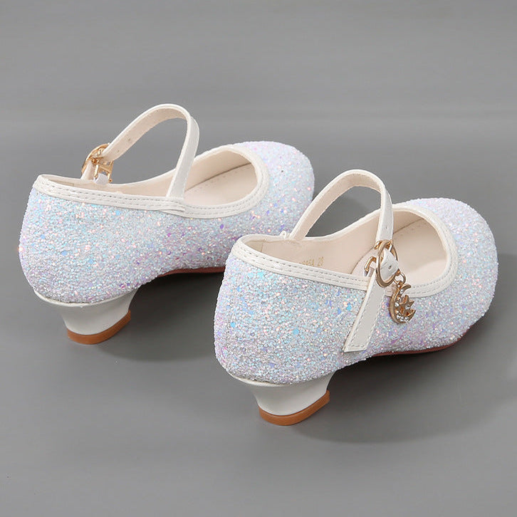 Girls Silver Sequin Performance Shoes - Sparkly Dance Recital Dress Shoes