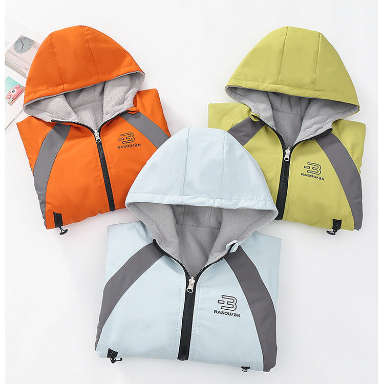 Parent-Child Reversible Fleece-Lined Hooded Windbreaker Jacket