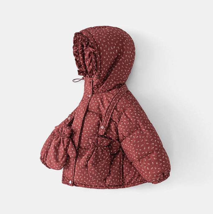 Girls Winter Floral Hooded Padded Jacket