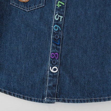 Boys’ Rainbow Number Embroidered Long Sleeve Cotton Shirt