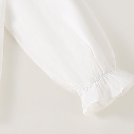 Girls French-Style Ruffle Collar Bow Long Sleeve Shirt & Skirt Set