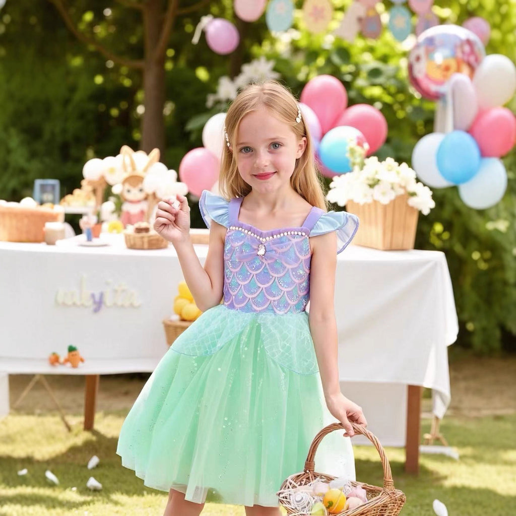 Girls Mermaid Princess Dress – Tulle Birthday Party Costume Dress for Kids