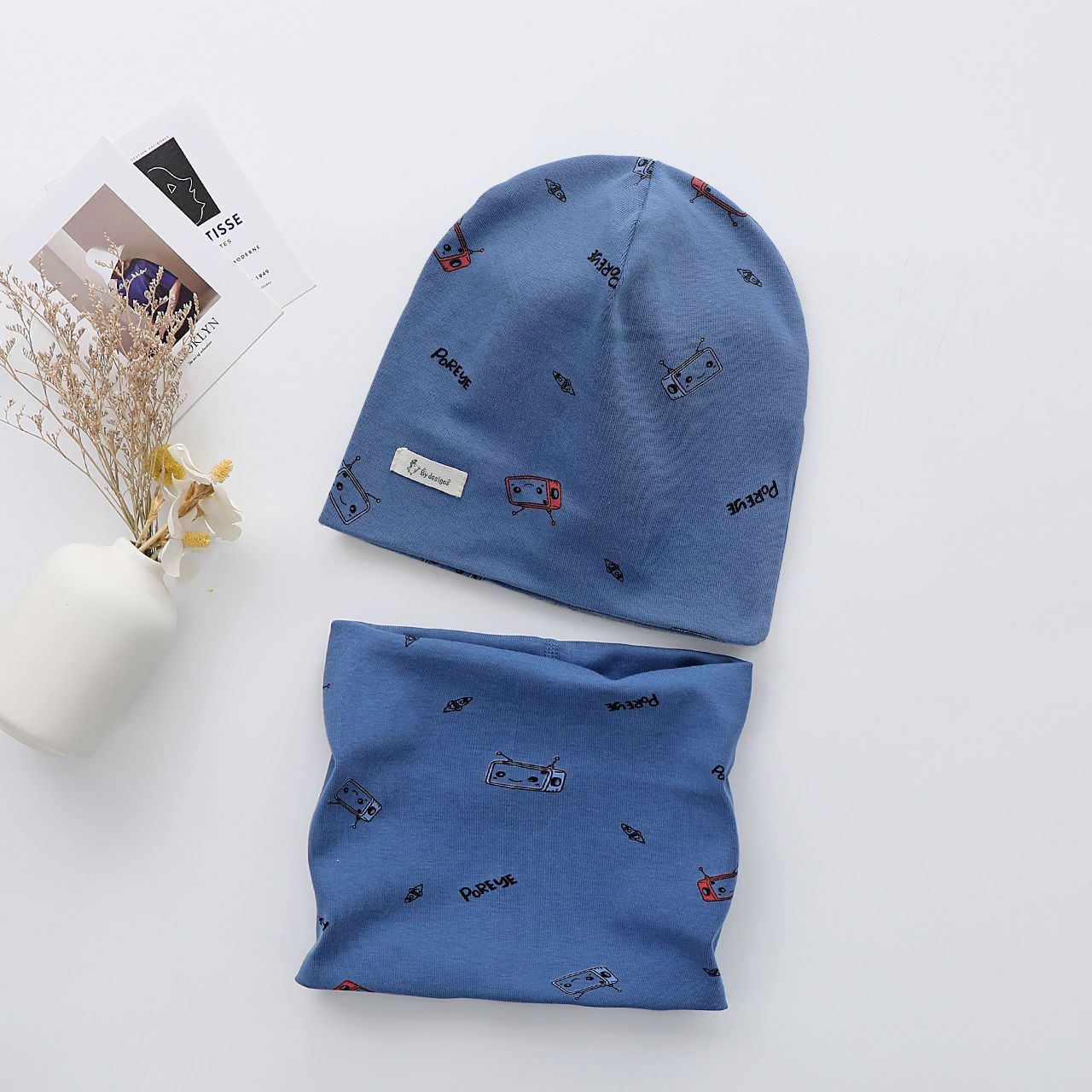 Conjunto de gorro y calentador de cuello a prueba de viento para niños