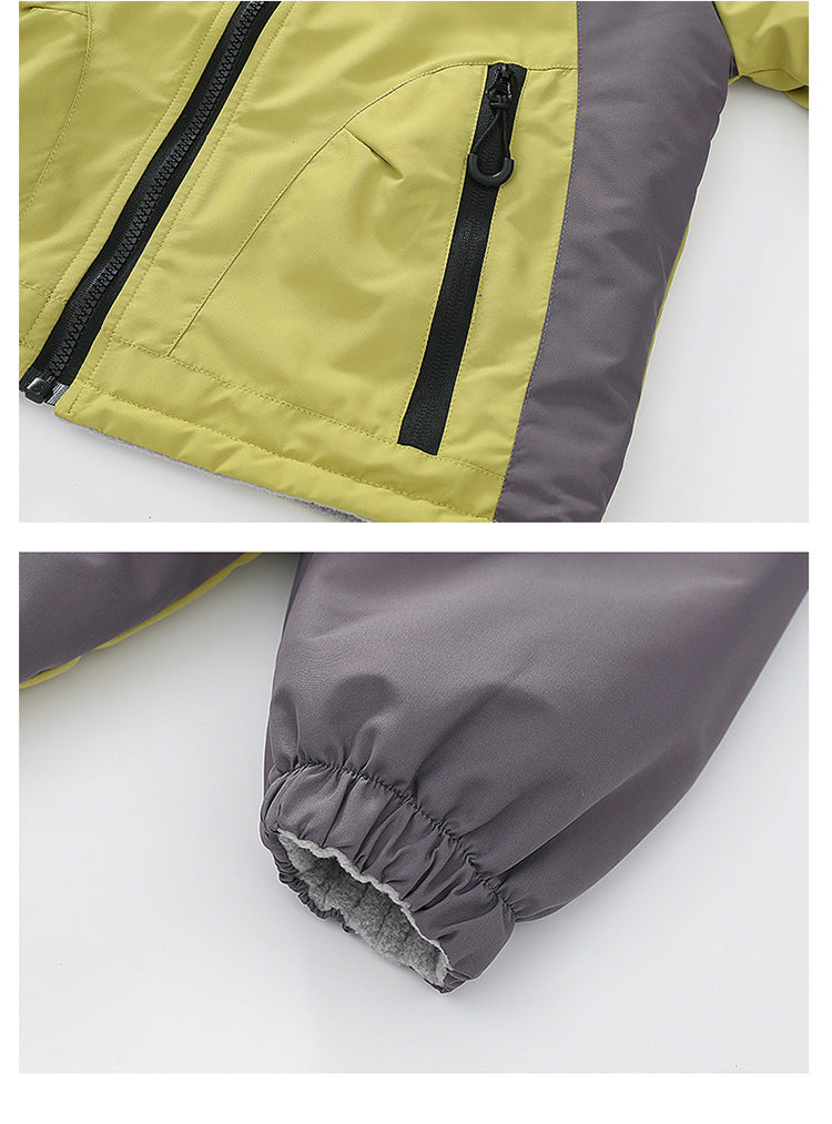 Parent-Child Reversible Fleece-Lined Hooded Windbreaker Jacket