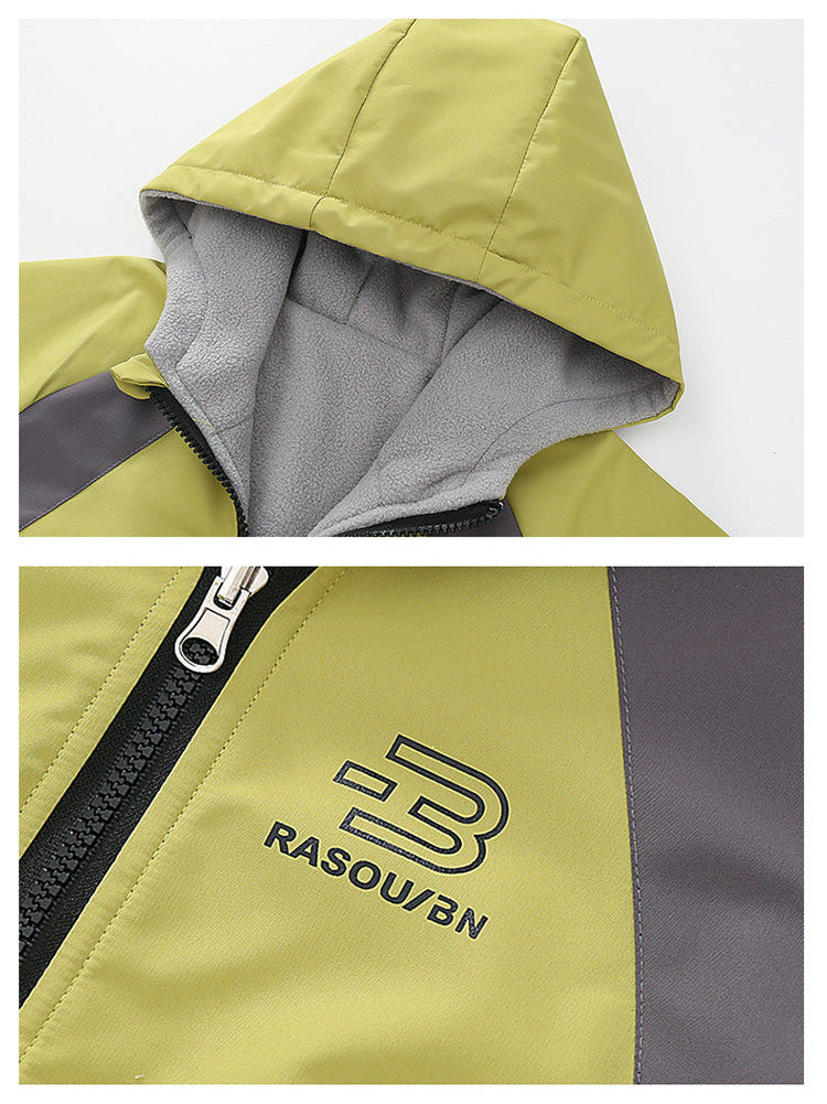 Parent-Child Reversible Fleece-Lined Hooded Windbreaker Jacket