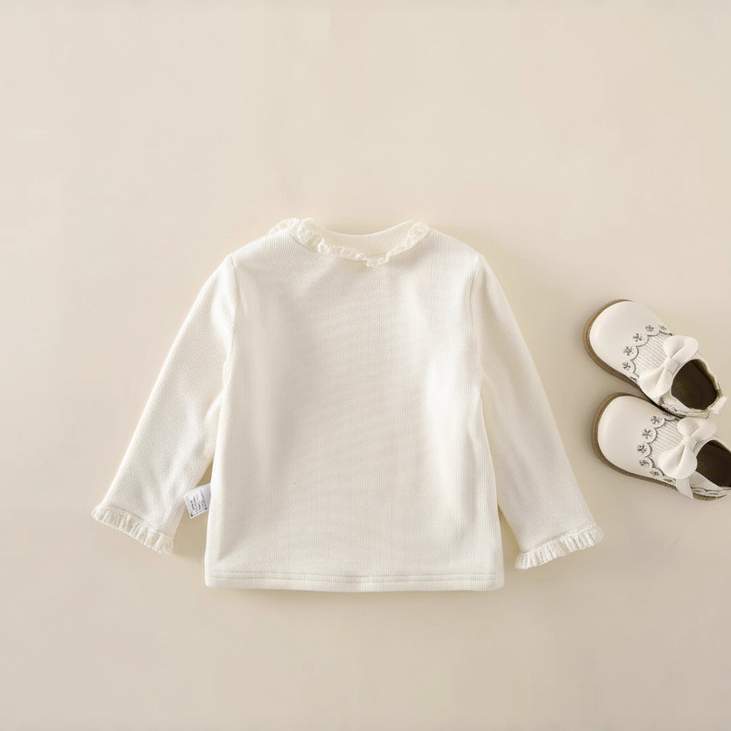 Girls Sweet Style Ruffle Collar Embroidered Long Sleeve Top
