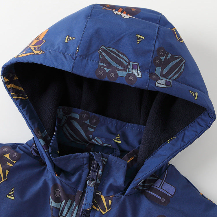 Dicke, warme Jungen-Kapuzenjacke mit Cartoon-Automotiv