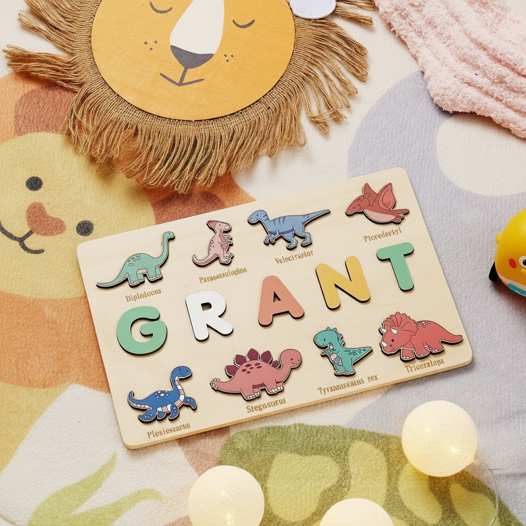 Dinosaurier-Steckpuzzle aus Holz für Kinder