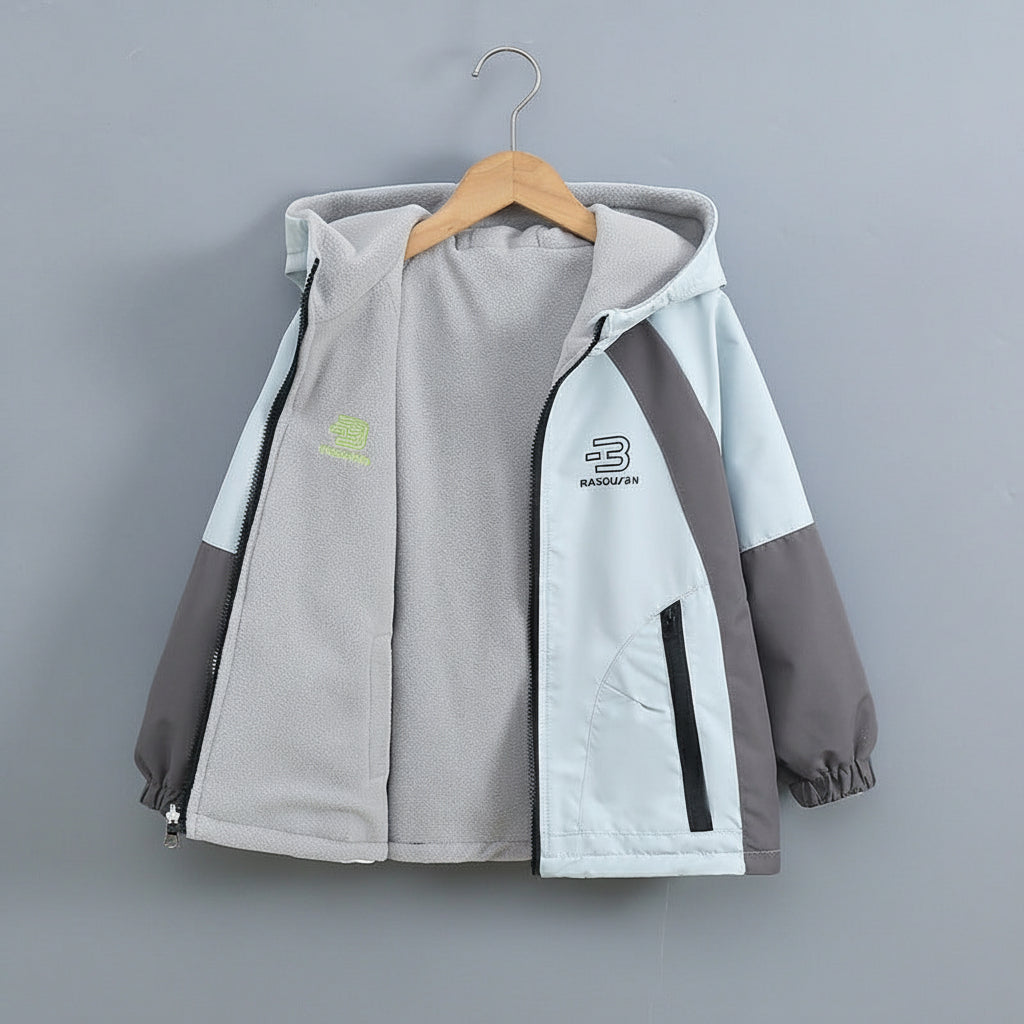 Parent-Child Reversible Fleece-Lined Hooded Windbreaker Jacket