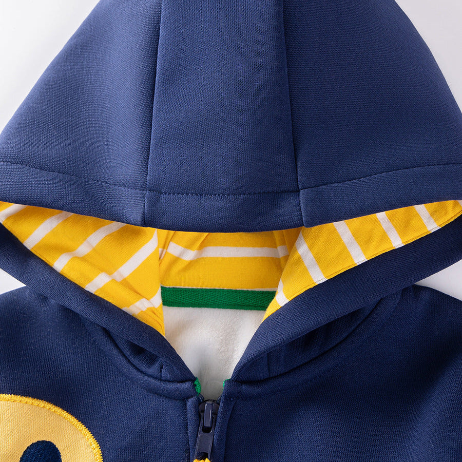 Boys Fleece Lined Warm Cartoon Hooded Outfit Set