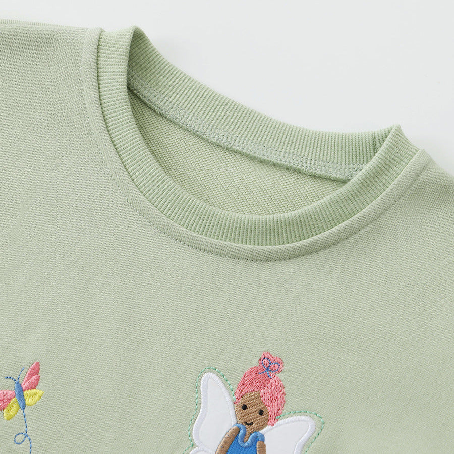 Girls’ Cotton Embroidered Mesh Pullover Sweatshirt