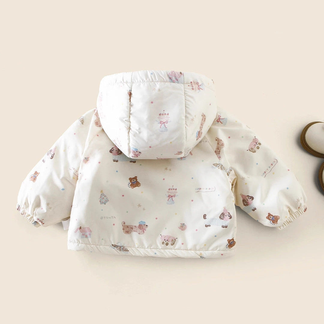 Girls Fall Winter Thick Cartoon Hooded Jacket