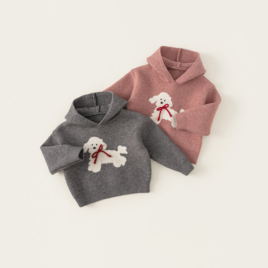 Boys Cute Dog Pattern Hooded Knit Sweater