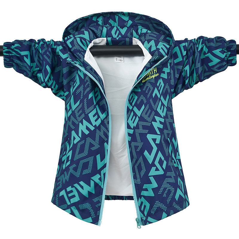 Boys’ Trendy Letter Print Hooded Jacket