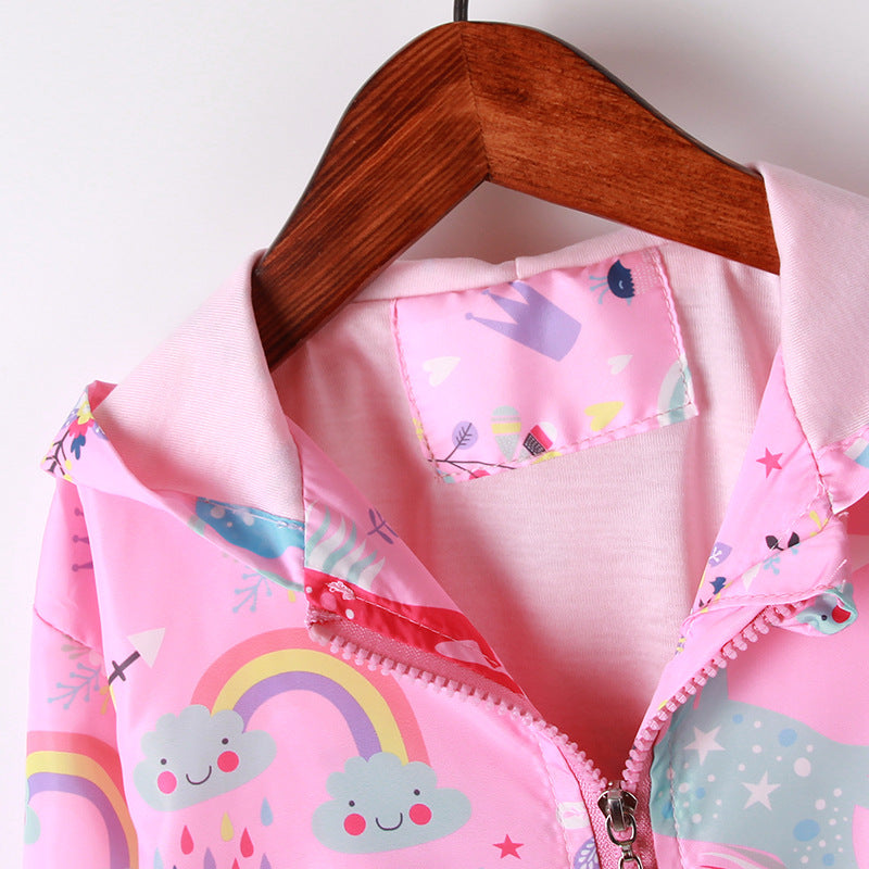Girls Cartoon Pattern Hooded Zip-Up Jacket