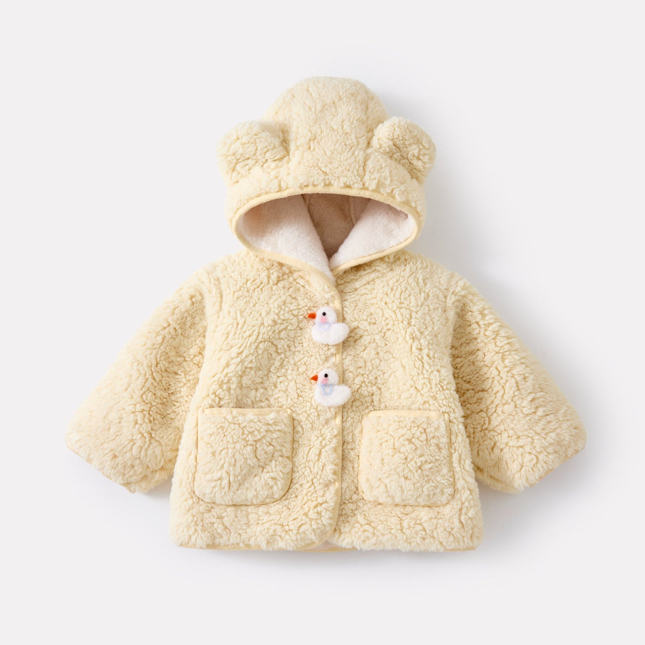 Baby Girl Fleece Lined Thick Cute Hooded Jacket and Pants Two Piece Set