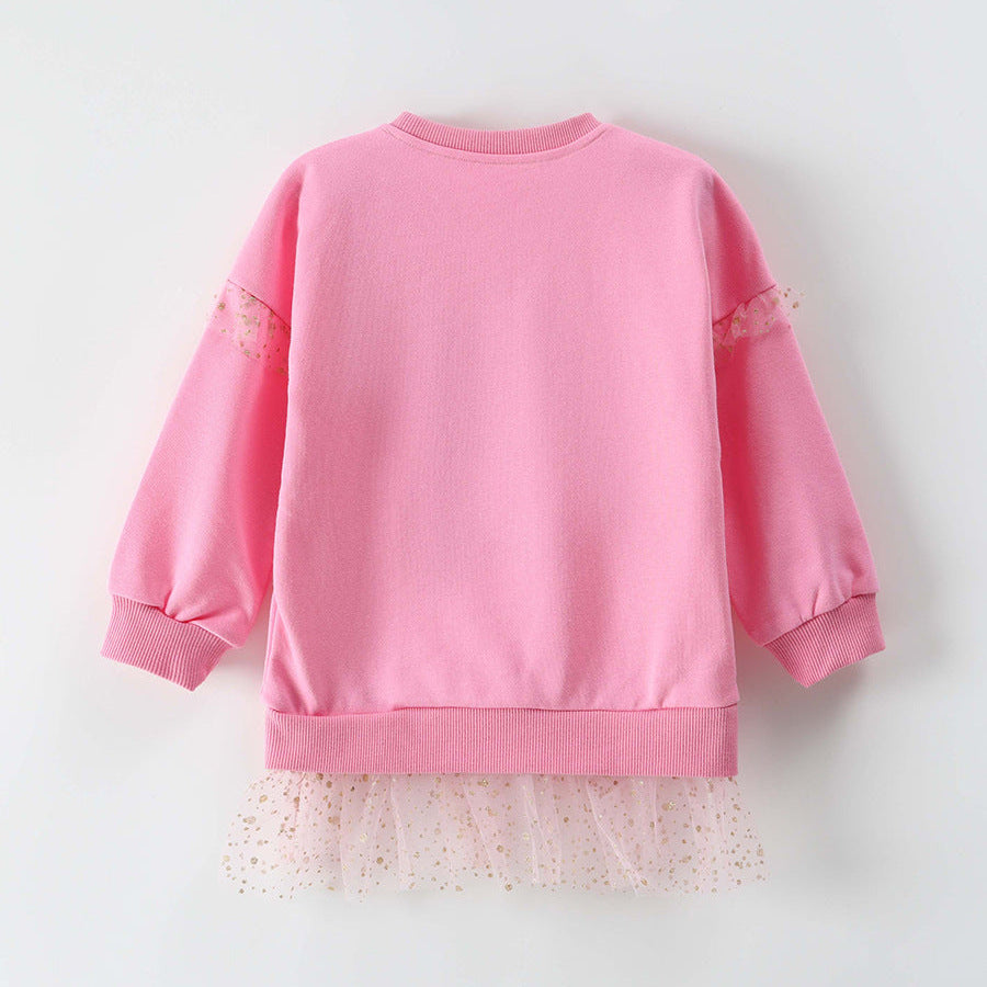 Girls’ Cute Embroidered Cotton Pullover Sweatshirt