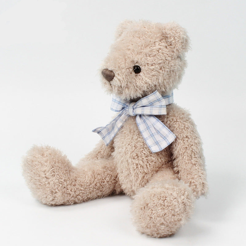 Cute Bear Comfort Plush Toy with Plaid Bow Tie