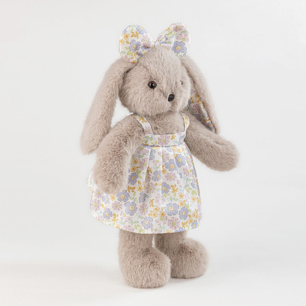 Cute Gray Bunny Comfort Plush Toy with Floral Dress