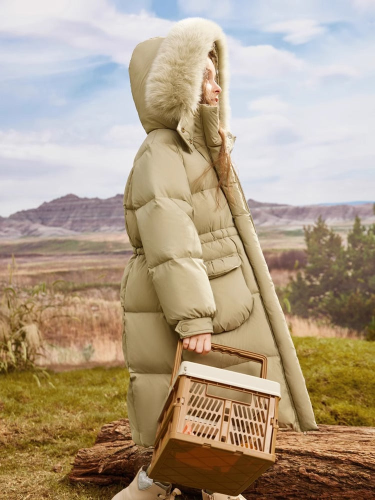 Girls Long Thick Warm Hooded Down Jacket