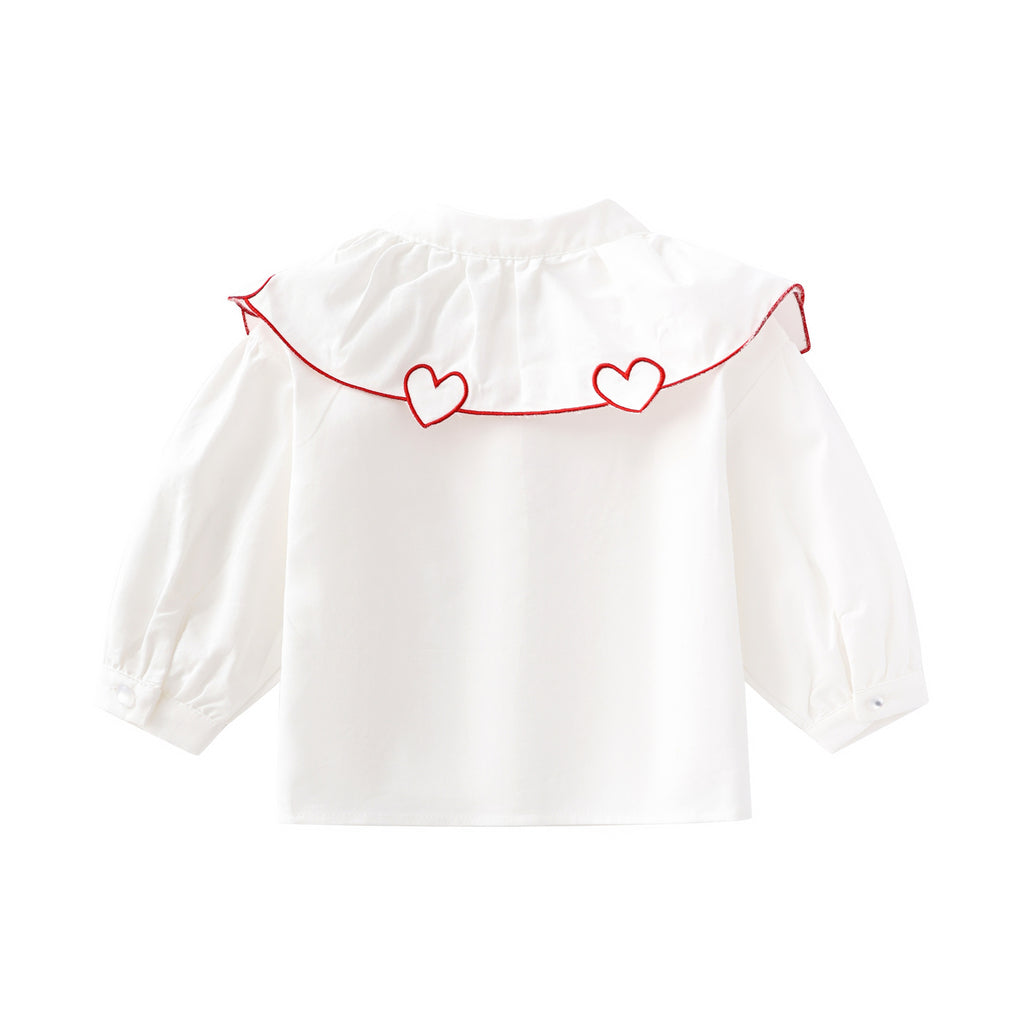 Chemise en coton à manches longues avec col en cœur pour bébé fille