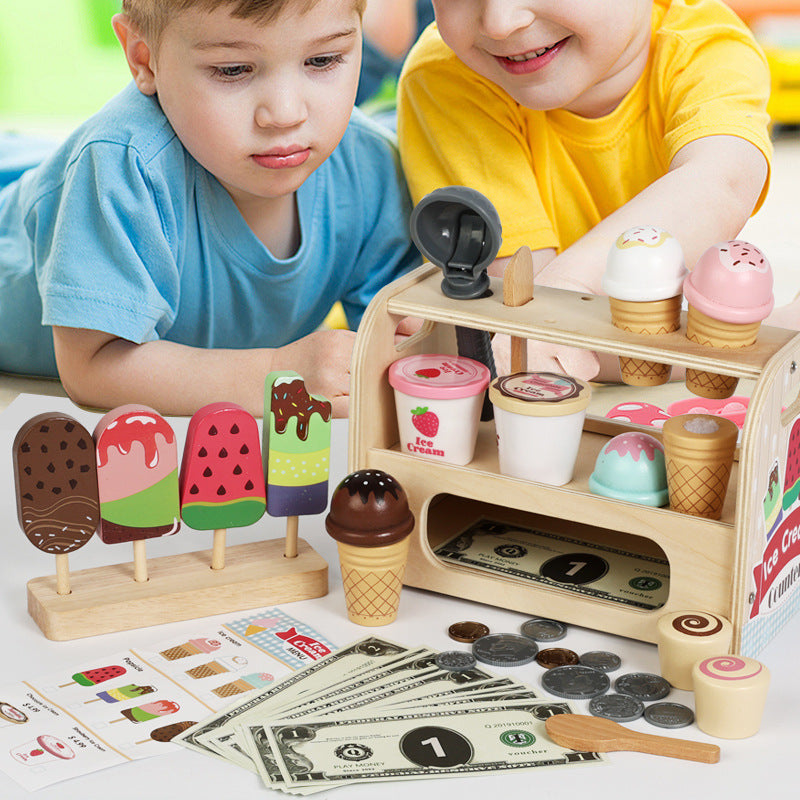 Children's Wooden Ice Cream Stand Pretend Play Toy