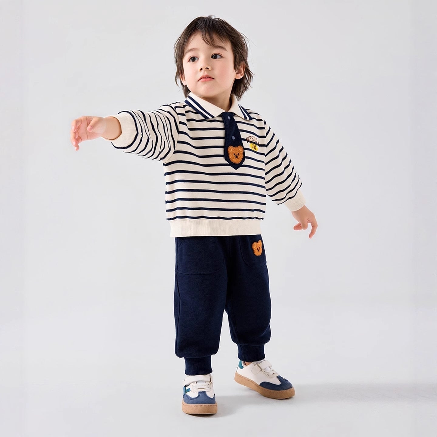 Boys Cartoon Striped Bear Athletic Tracksuit Set