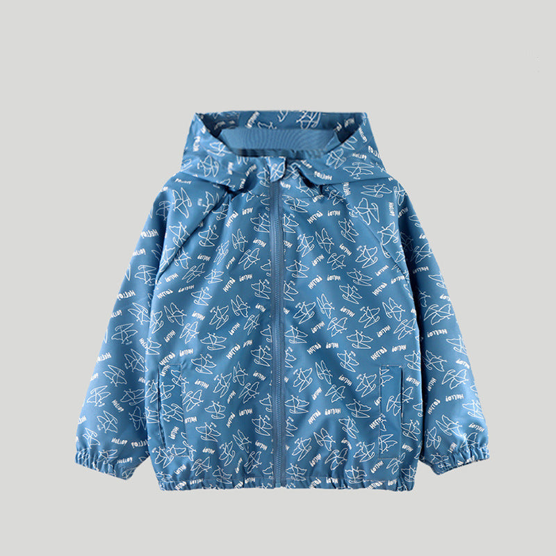 Boys Cartoon Graphic All-Over Print Hooded Jacket