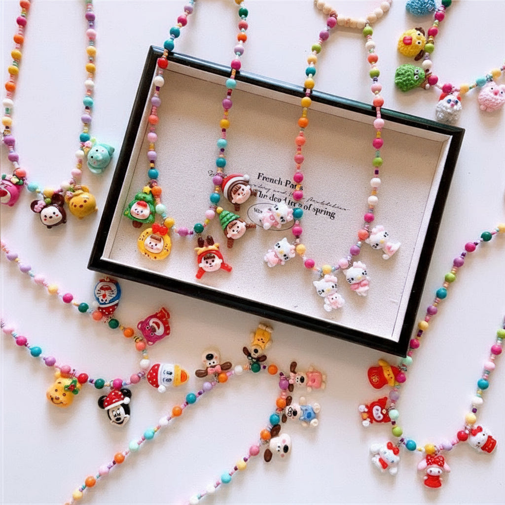 Girls Christmas Resin Colorful Cartoon Necklace
