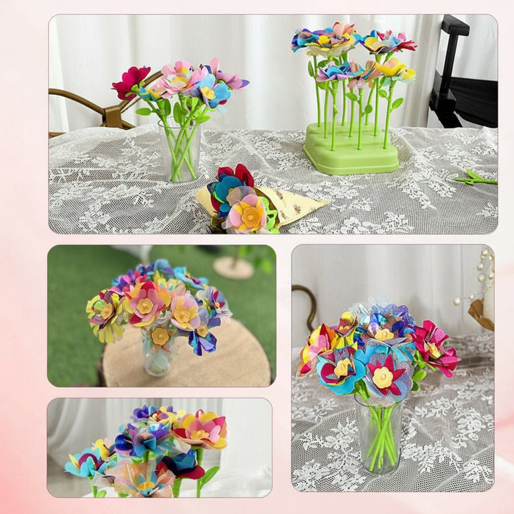 Handgefertigter Blumenstrauß aus Stoff, Blumenpresse Spielzeug für Kinder