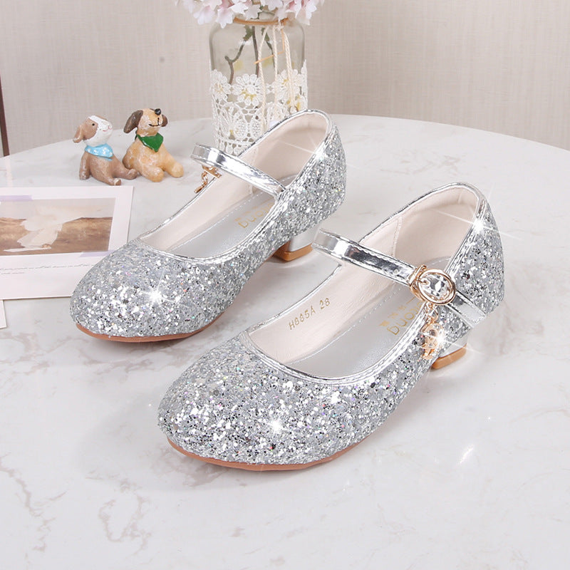 Girls Silver Sequin Performance Shoes - Sparkly Dance Recital Dress Shoes