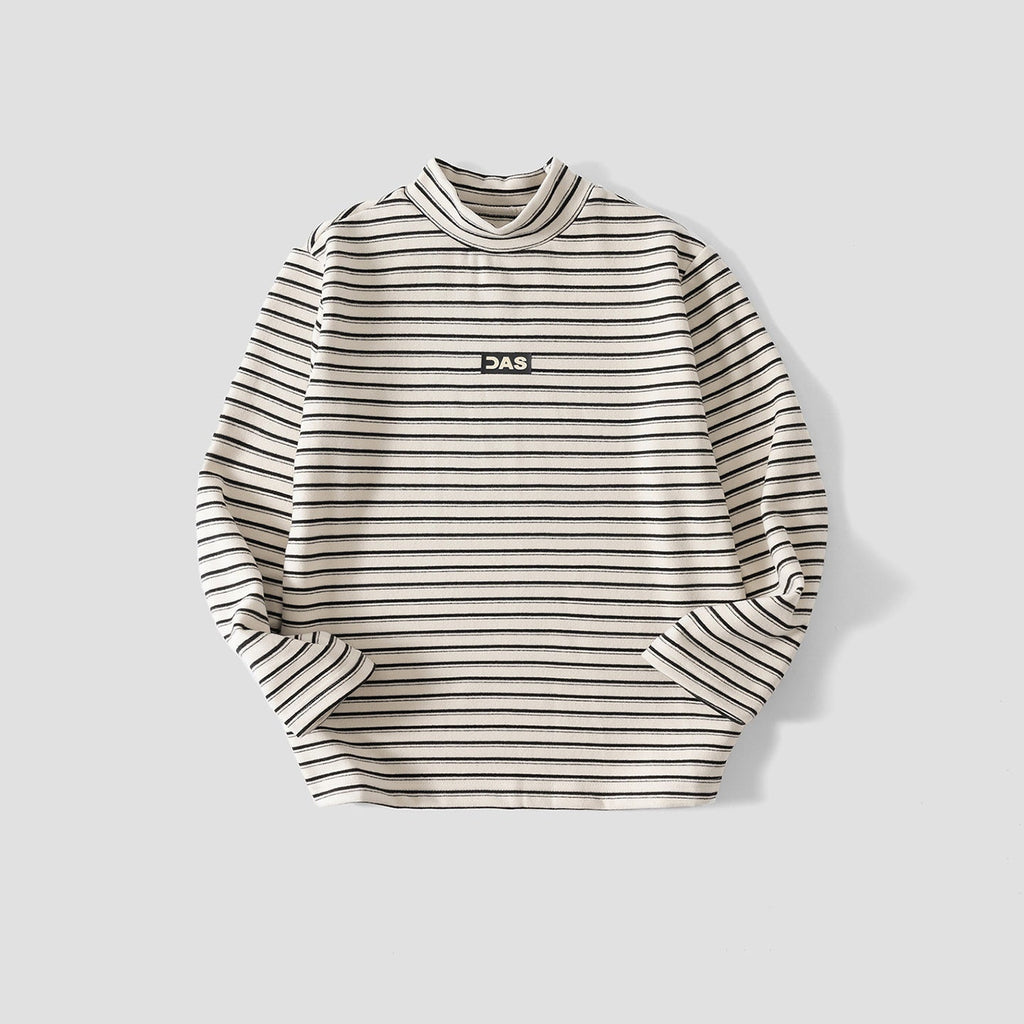 Boys Striped Mock Neck Fleece Long Sleeve T-Shirt