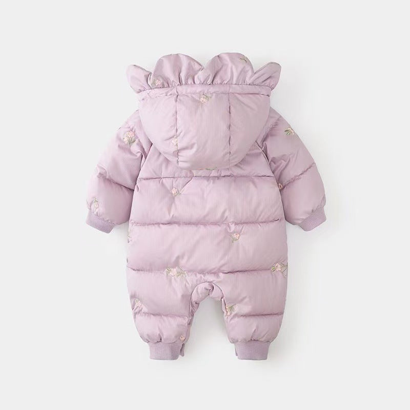 Mono de nieve de una pieza con capucha y forro polar grueso para bebé niña