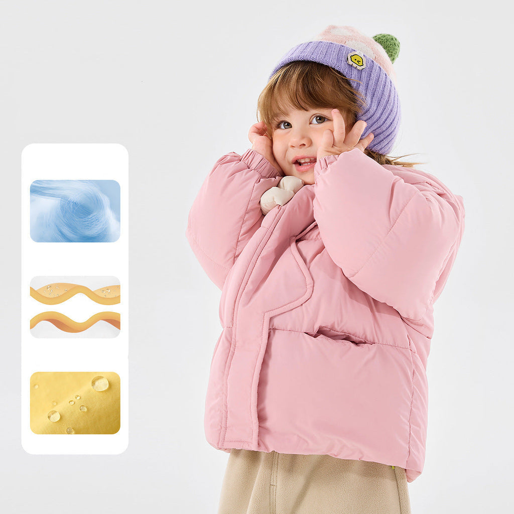 Chaqueta acolchada con capucha y dibujos animados para niñas, gruesa y cálida