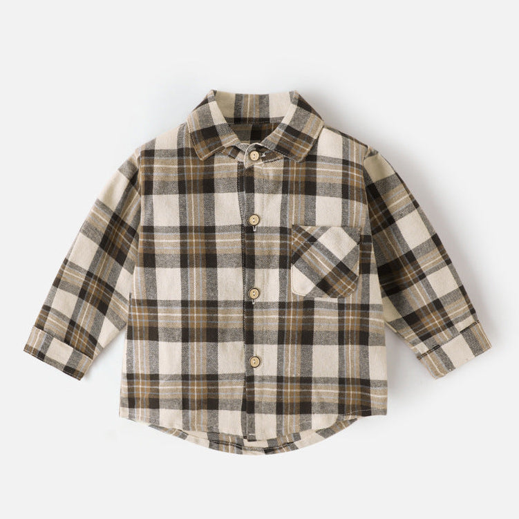 Boys Plaid Button-Up Long Sleeve Shirt Jacket