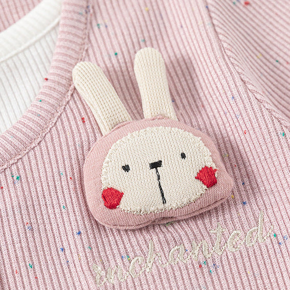Girls’ Cartoon Bunny Cotton Faux Layered Long Sleeve T-Shirt