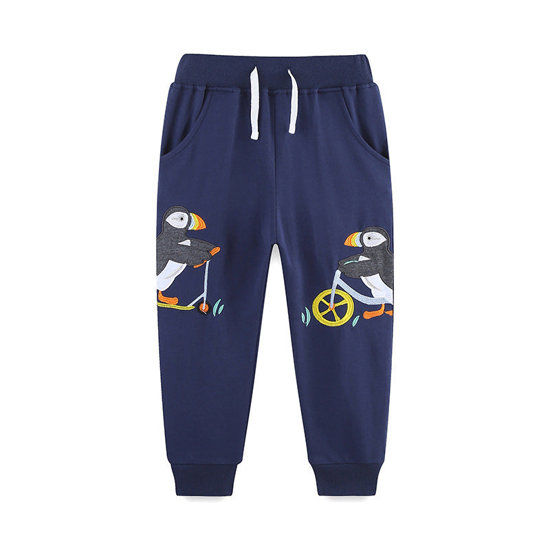Boys Fall Sweatpants Trendy Cartoon Embroidered Kids Long Pants