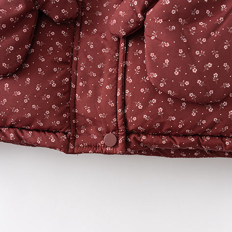 Girls Winter Floral Hooded Padded Jacket