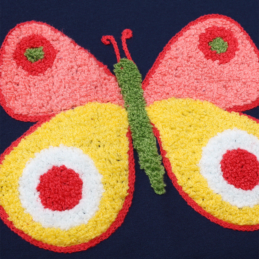 Girls’ Cartoon Butterfly Embroidered Cotton Pullover Sweatshirt